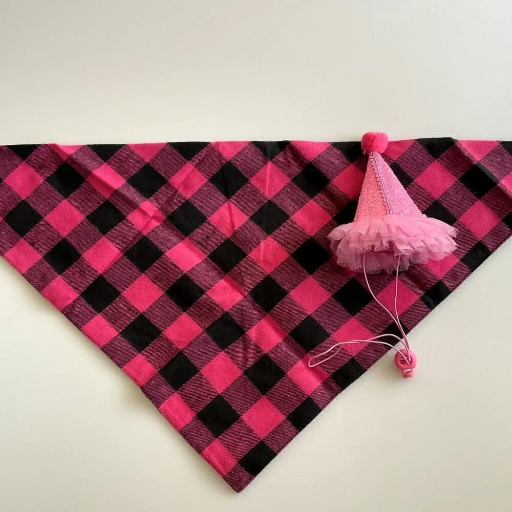HAPPY BIRTHDAY DOG BANDANA HAT BANNER PARTY SET, PINK